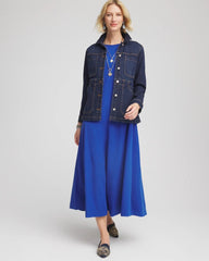 Chico's Petite Seamed Crepe Maxi Dress COBALT STONE