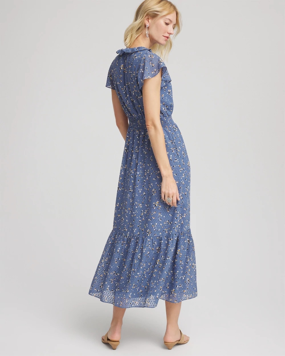 Chico's Petite Textured Ruffled-Placket Maxi Dress BLUE LOTUS