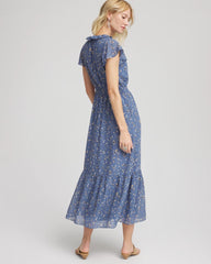 Chico's Petite Textured Ruffled-Placket Maxi Dress BLUE LOTUS