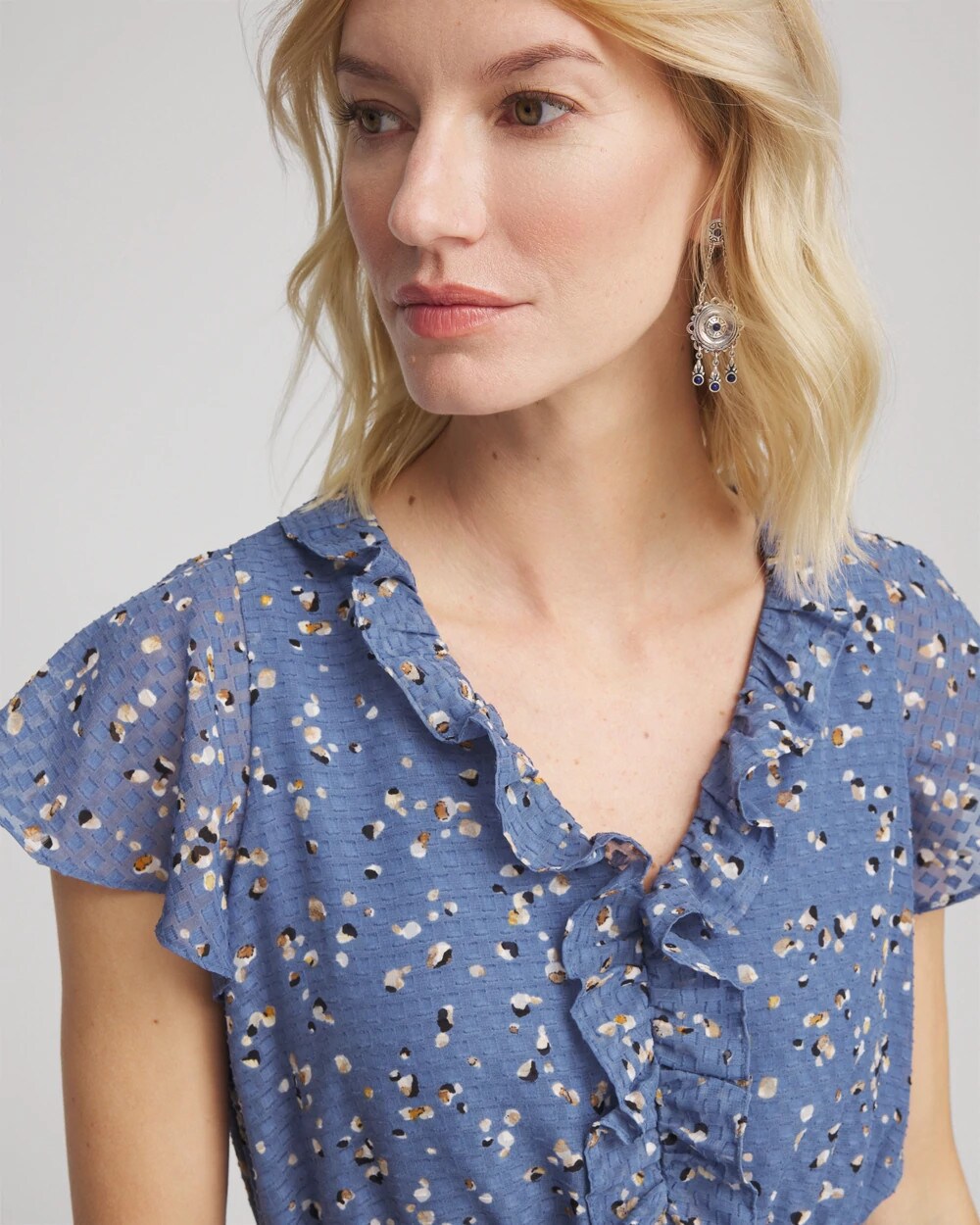 Chico's Petite Textured Ruffled-Placket Maxi Dress BLUE LOTUS
