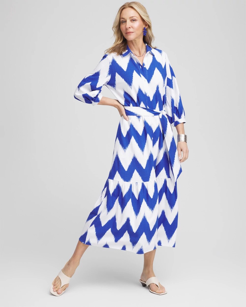 Chico's Petite Chevron Striped Shirtdress ALABASTER