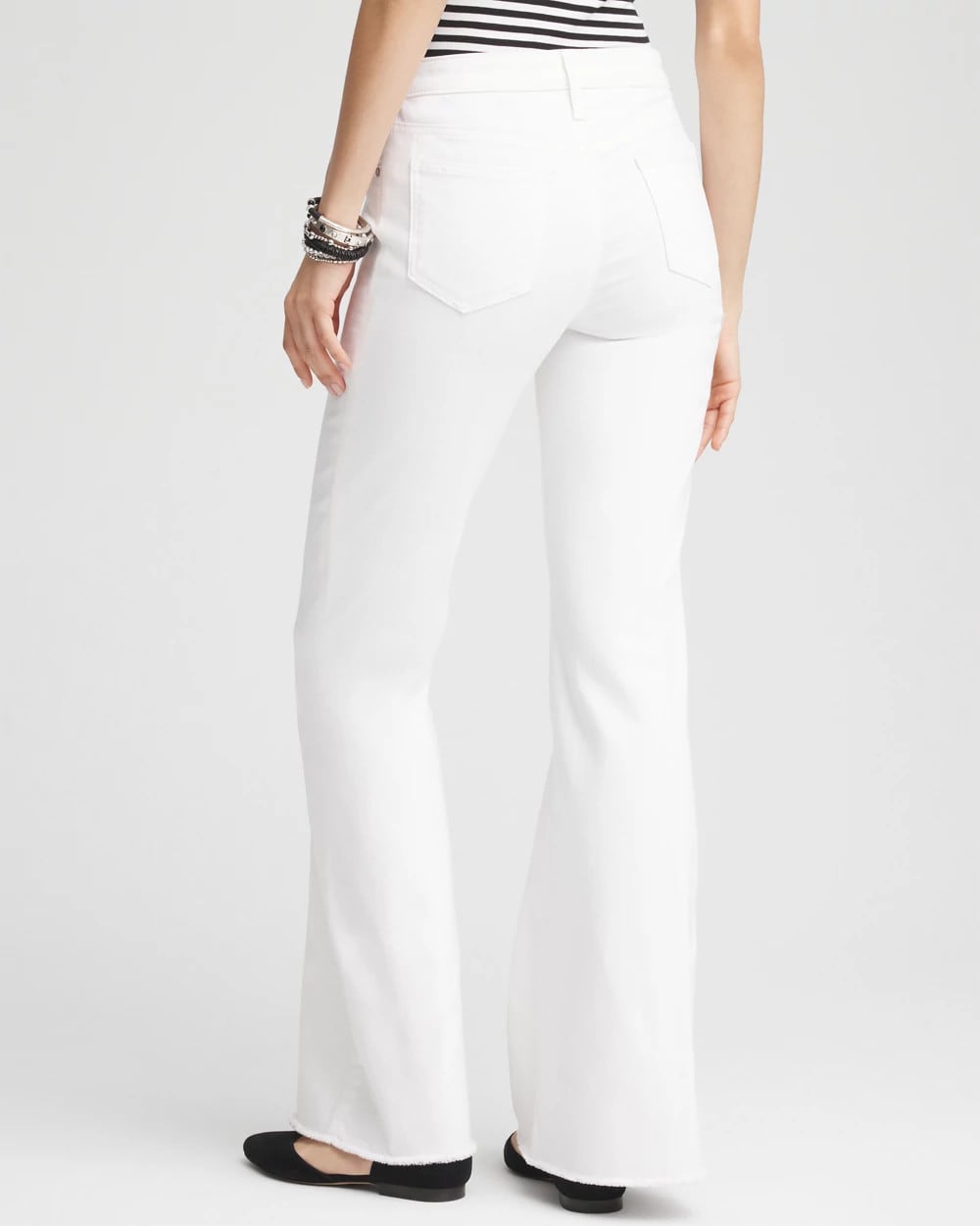 Chico's Petite Girlfriend No Stain Frayed Flared Jeans ALABASTER