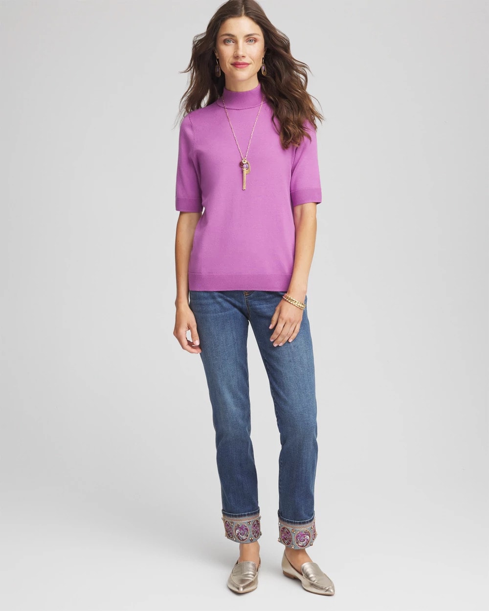 Chico's Petite Embellished Pull-On Slim Ankle Jeggings BUTTERCUP INDIGO
