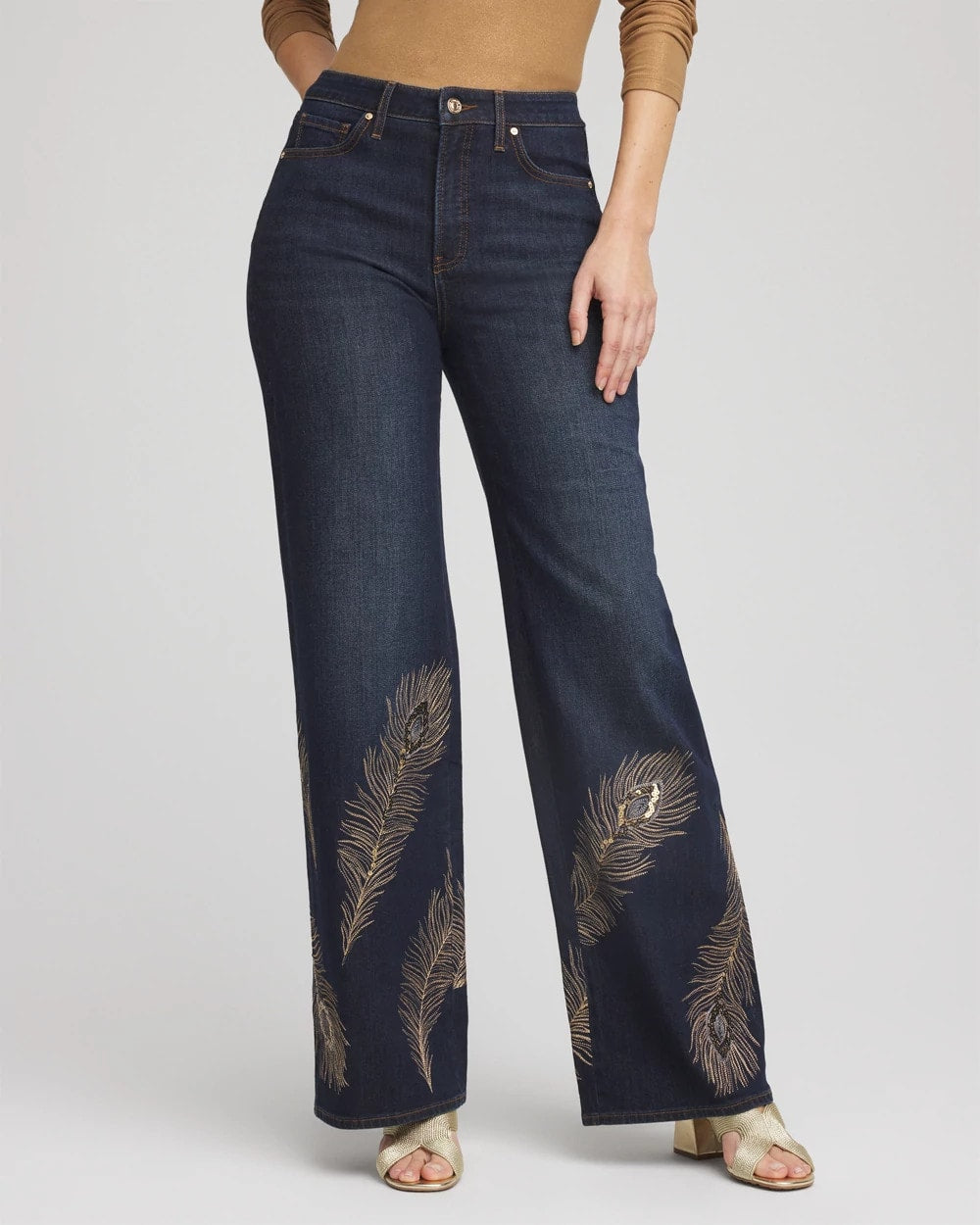 Chico's Petite Embellished High-Rise Wide-Leg Jeans MARCONI INDIGO