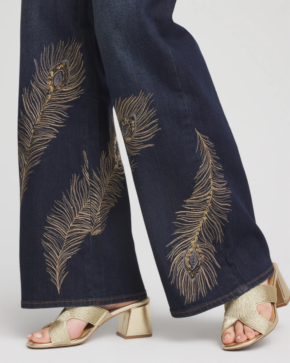 Chico's Petite Embellished High-Rise Wide-Leg Jeans MARCONI INDIGO