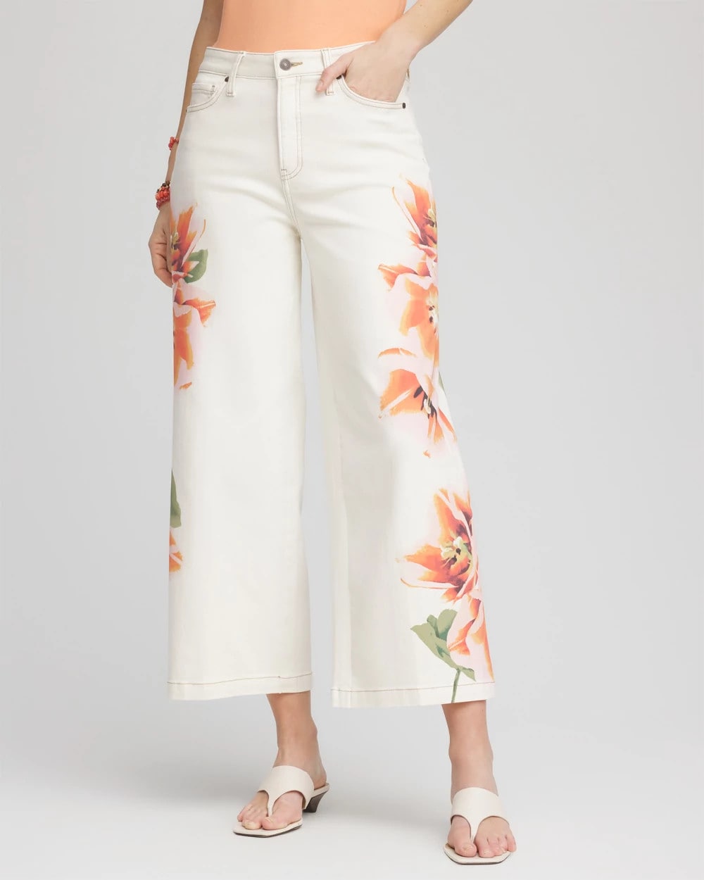 Chico's Petite Floral High-Rise Wide-Leg Cropped Jeans SEA SALT