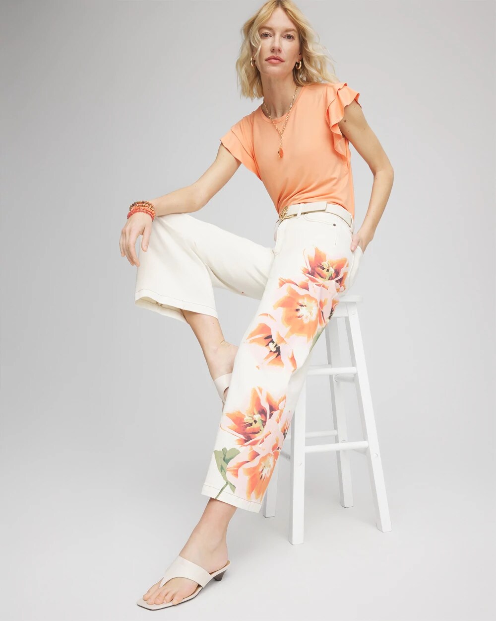 Chico's Petite Floral High-Rise Wide-Leg Cropped Jeans SEA SALT
