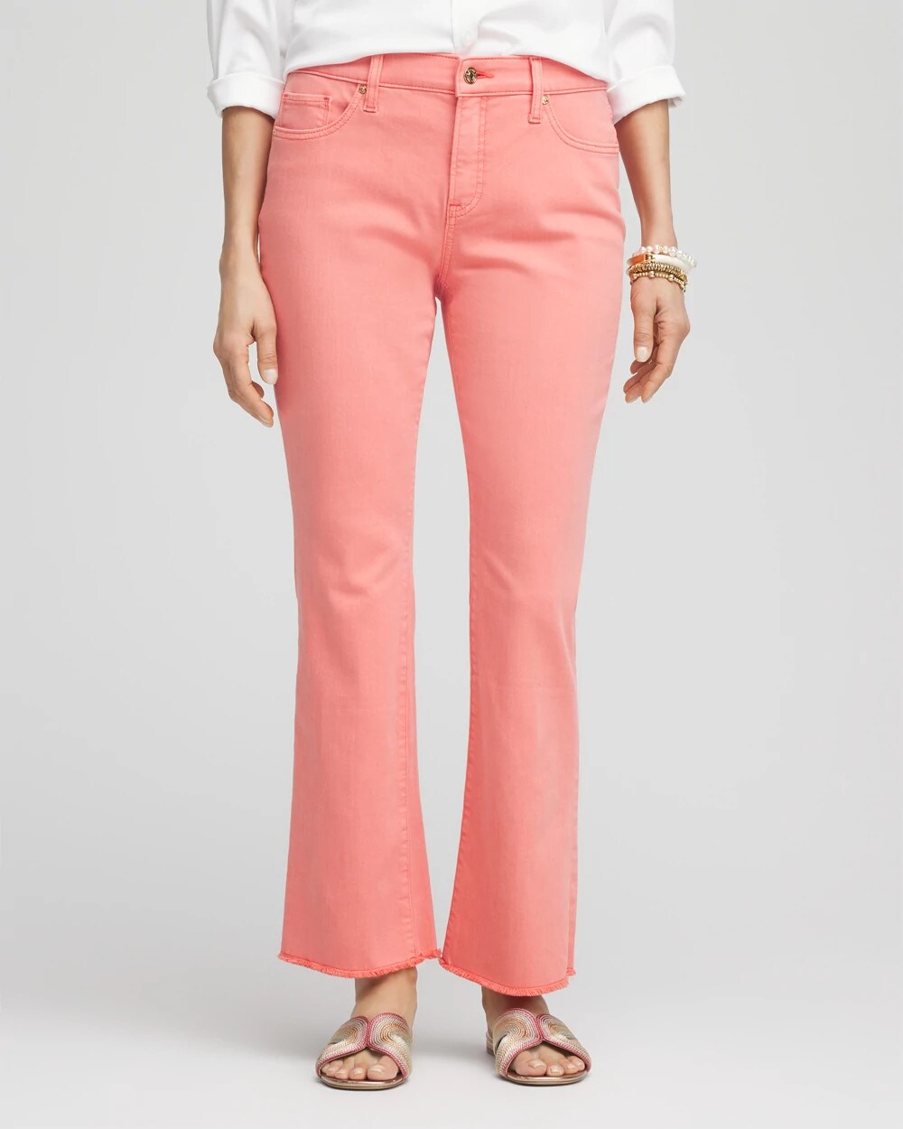 Chico's Petite Girlfriend Fray Hem Kick Flare Jeans MELON MAMBO