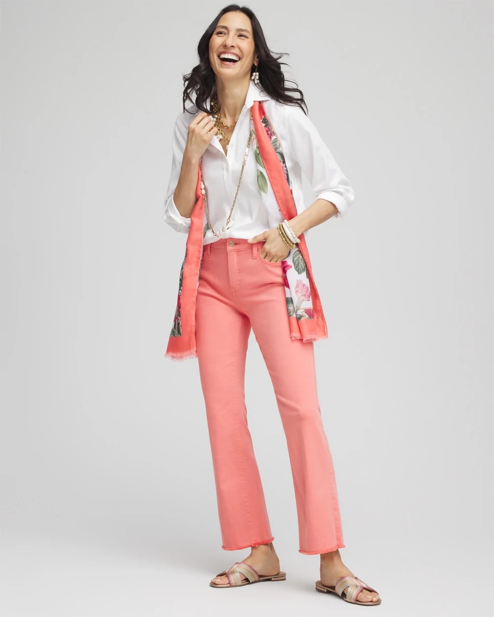 Chico's Petite Girlfriend Fray Hem Kick Flare Jeans MELON MAMBO
