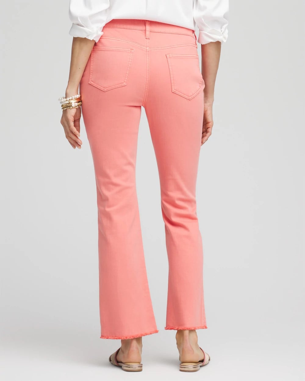 Chico's Petite Girlfriend Fray Hem Kick Flare Jeans MELON MAMBO