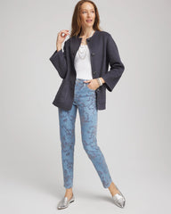 Chico's Petite Girlfriend Slim Ankle Flocked Jeans FINFLOW INDIGO