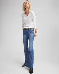 Chico's Petite Girlfriend Frayed Flared Jeans JESSAMINE INDIGO