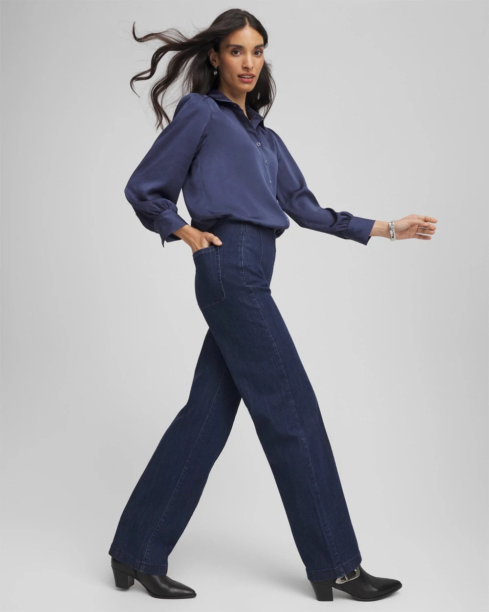 Chico's Petite Pull-On Wide-Leg Trouser Jeans BRIDGE STREET RINSE