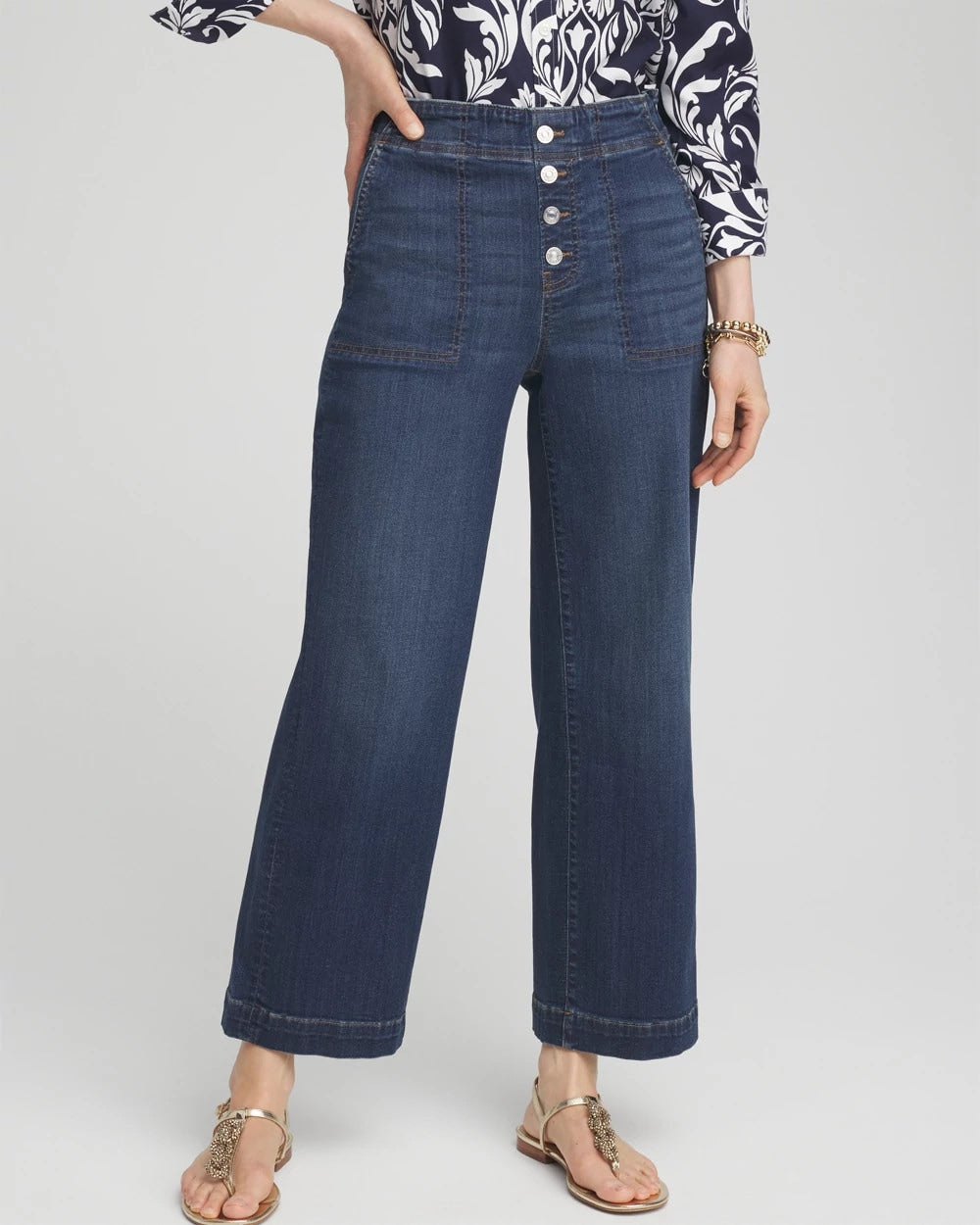 Chico's Petite Pull-on Wide Leg Cropped Pants REDWOOD INDIGO