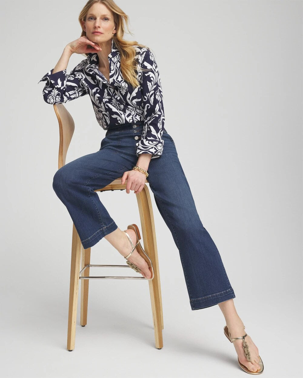 Chico's Petite Pull-on Wide Leg Cropped Pants REDWOOD INDIGO
