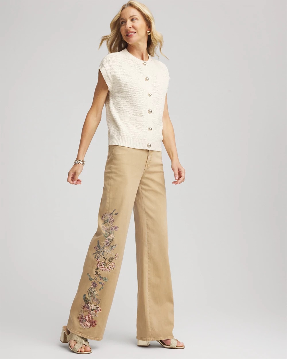 Chico's Petite Embroidered High-Rise Wide-Leg Jeans CAFE AROMA