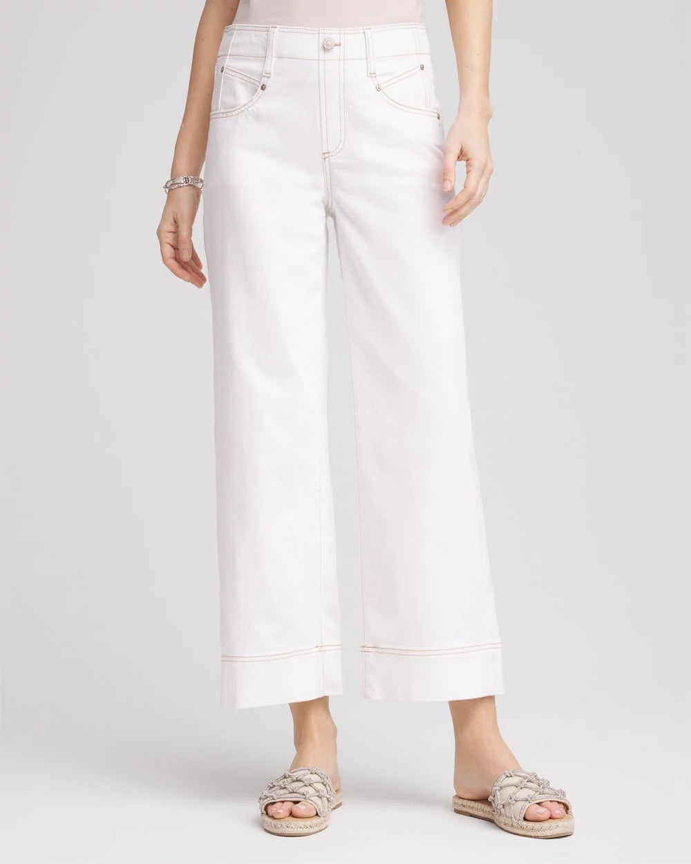 Chico's Petite No Stain Pull-On Wide Leg Cropped Jeans ALABASTER