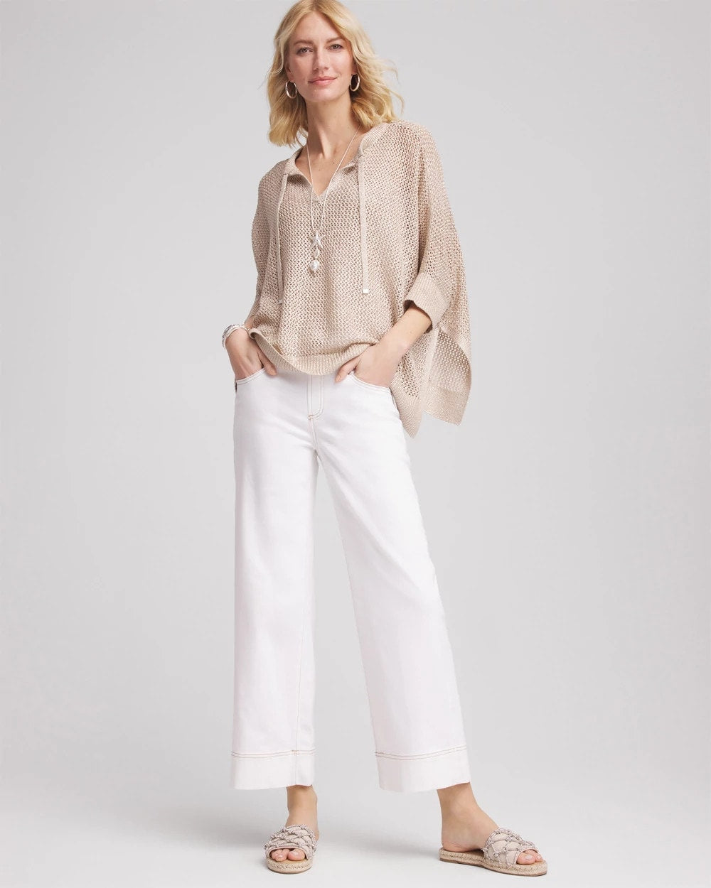 Chico's Petite No Stain Pull-On Wide Leg Cropped Jeans ALABASTER