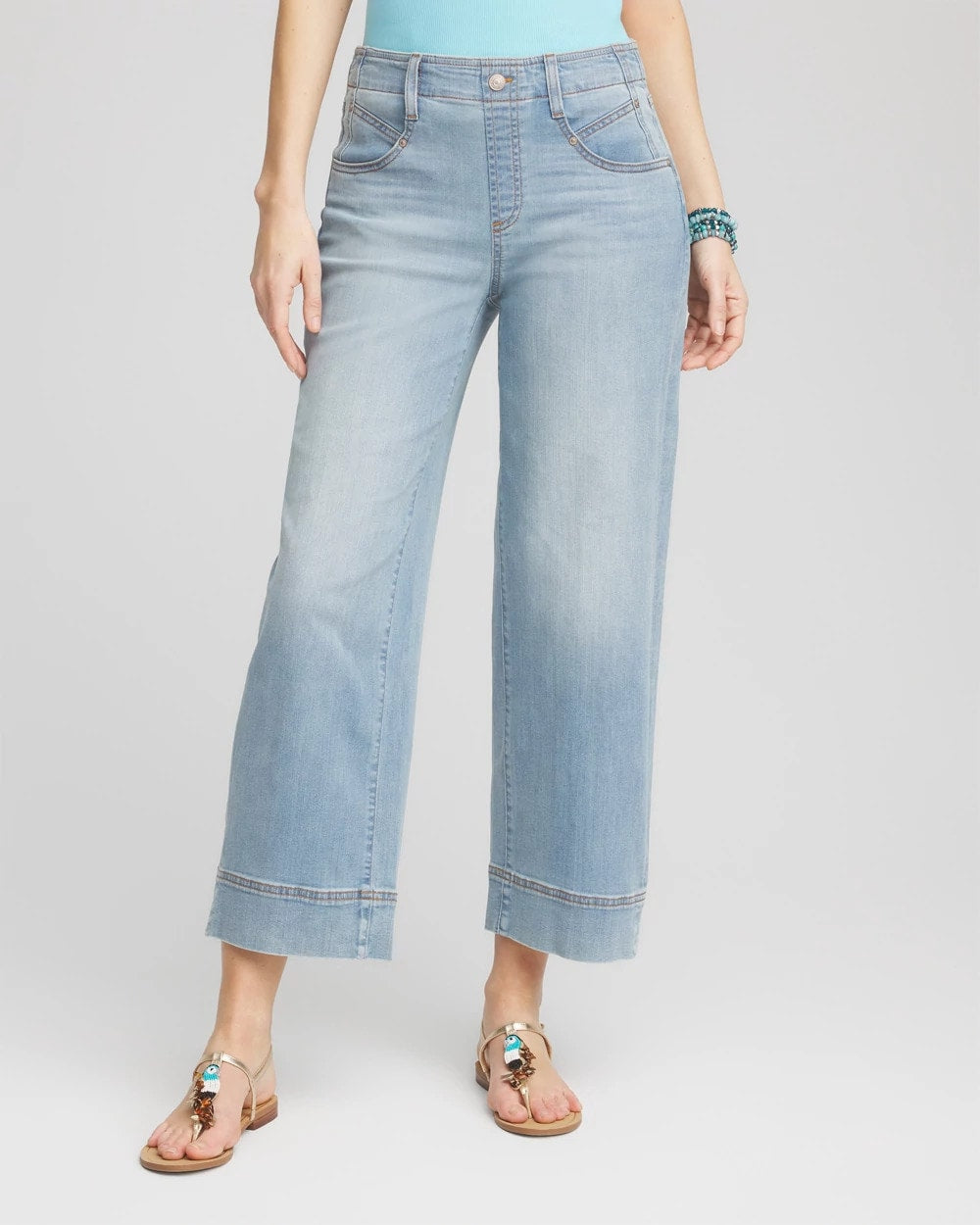 Chico's Petite Pull-On Wide Leg Cropped Jeans KIMANA INDIGO