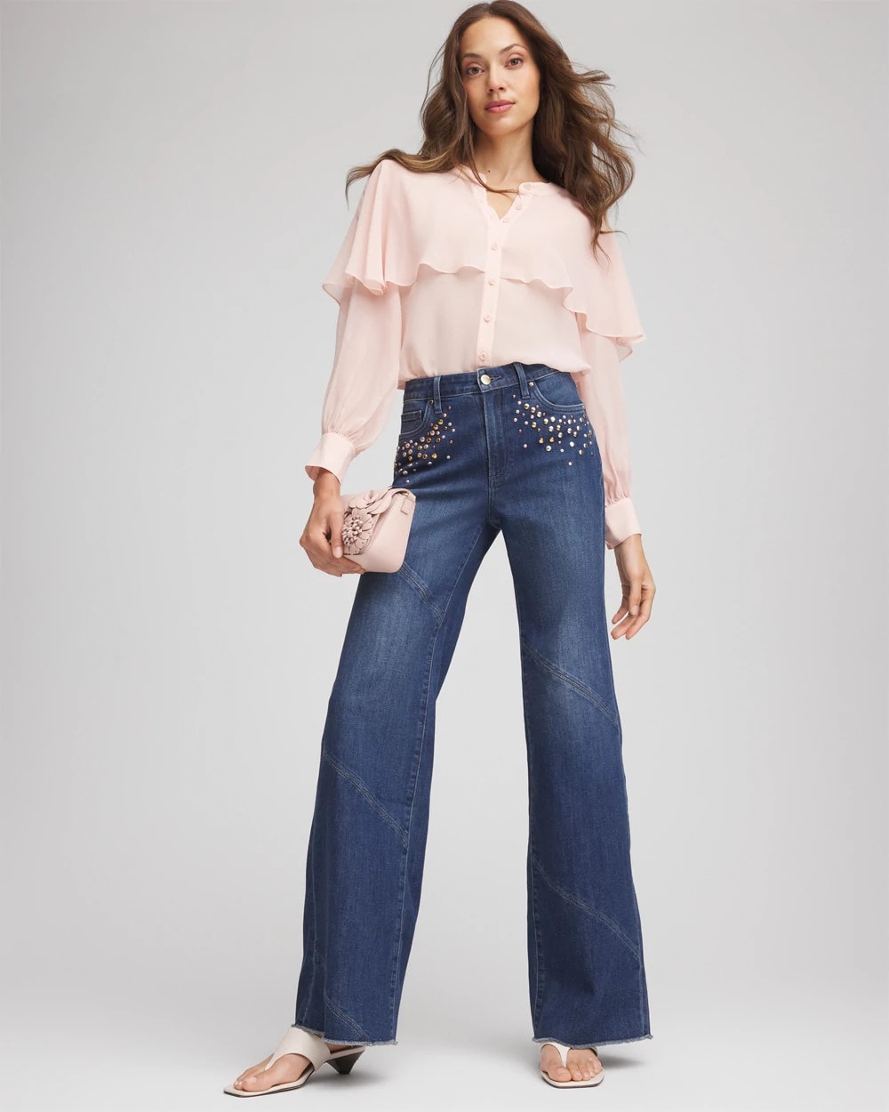 Chico's Petite Embellished Frayed Flared-Leg Jeans IRVINA INDIGO