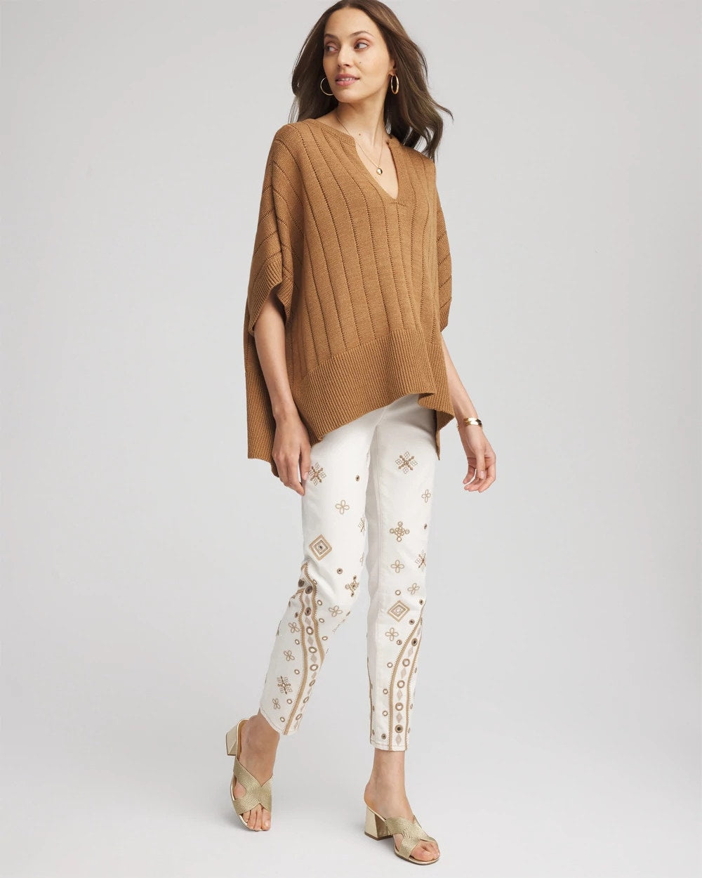 Chico's Petite Embellished Girlfriend Slim Ankle Jeans SEA SALT