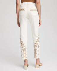 Chico's Petite Embellished Girlfriend Slim Ankle Jeans SEA SALT