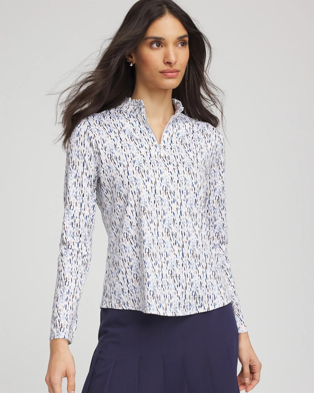 Chico's Zenergy® UPF Rice Ruffle Top CRYSTAL TOPAZ
