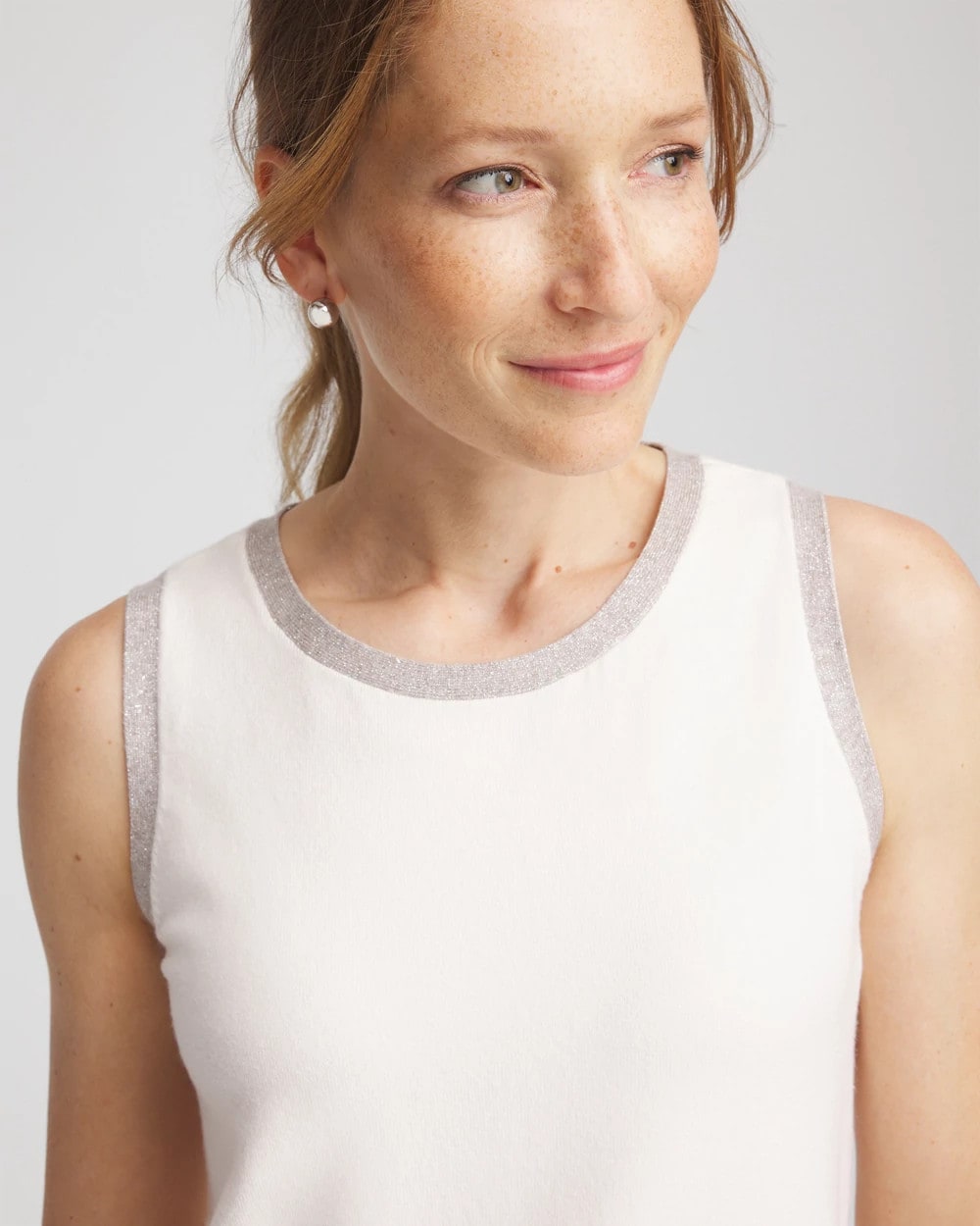 Chico's Zenergy® Luxe Metallic Trim Tank ENGLISH CREAM