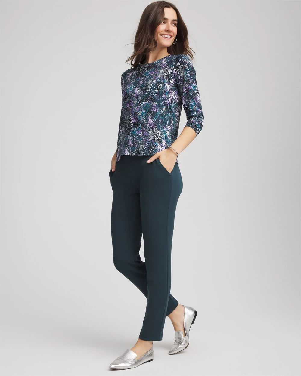 Chico's Zenergy® Soft Brushed Scattered Top TEAL SHADOW
