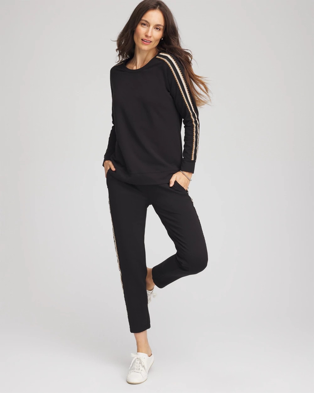 Chico's Zenergy® Lattice-Trim Pullover Top BLACK