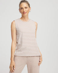 Chico's Zenergy® UPF Sleeveless Metallic-Striped Tank LIGHT TAUPE HEATHER