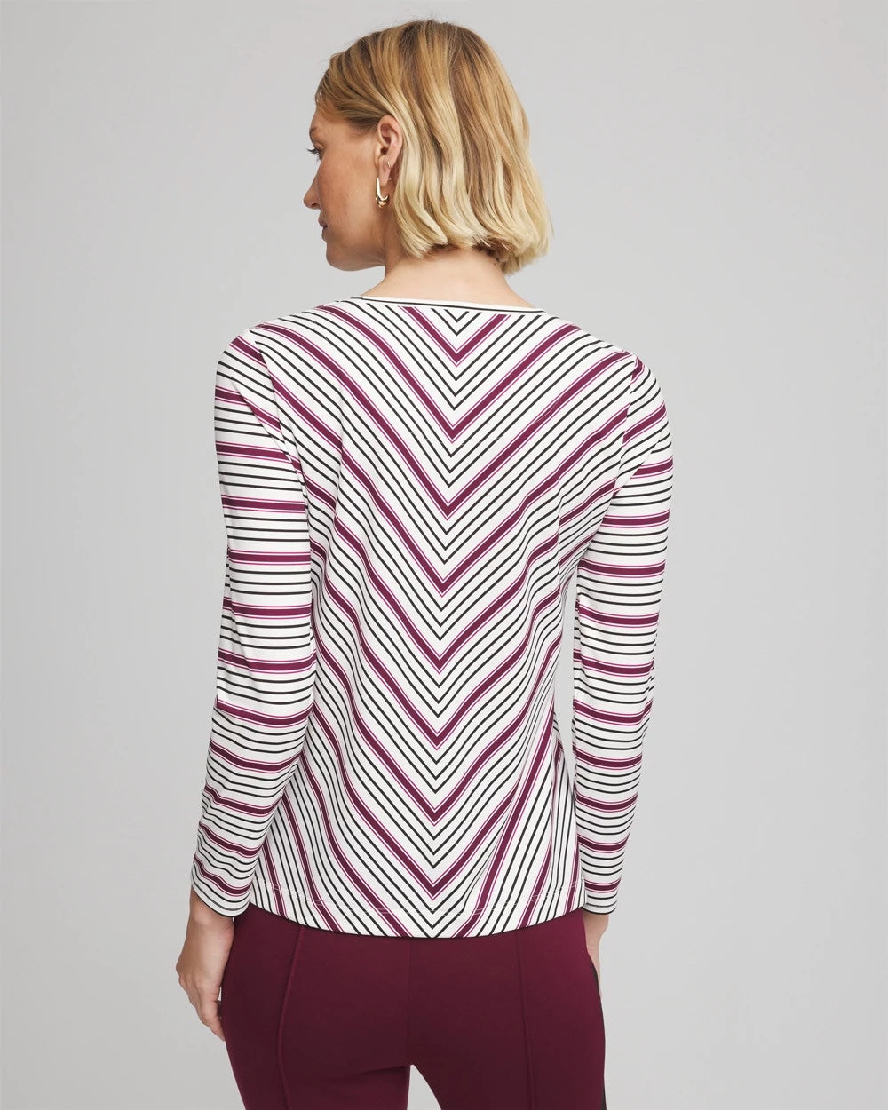 Chico's Zenergy® Soft Brushed Striped Top DEEP CHIANTI