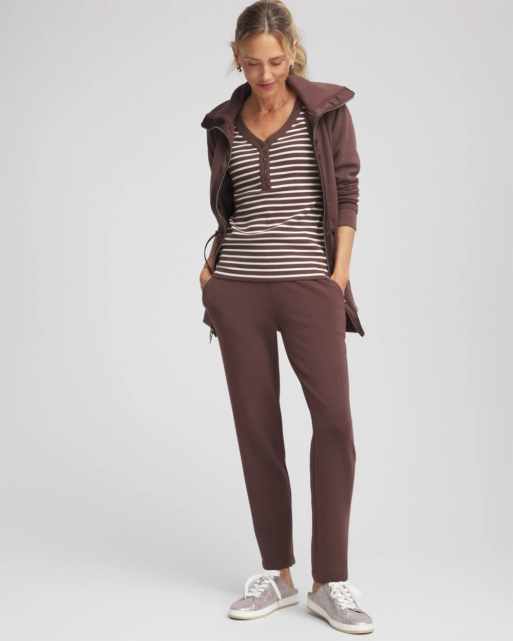 Chico's Zenergy® Ribbed Striped Henley Tee ESPRESSO