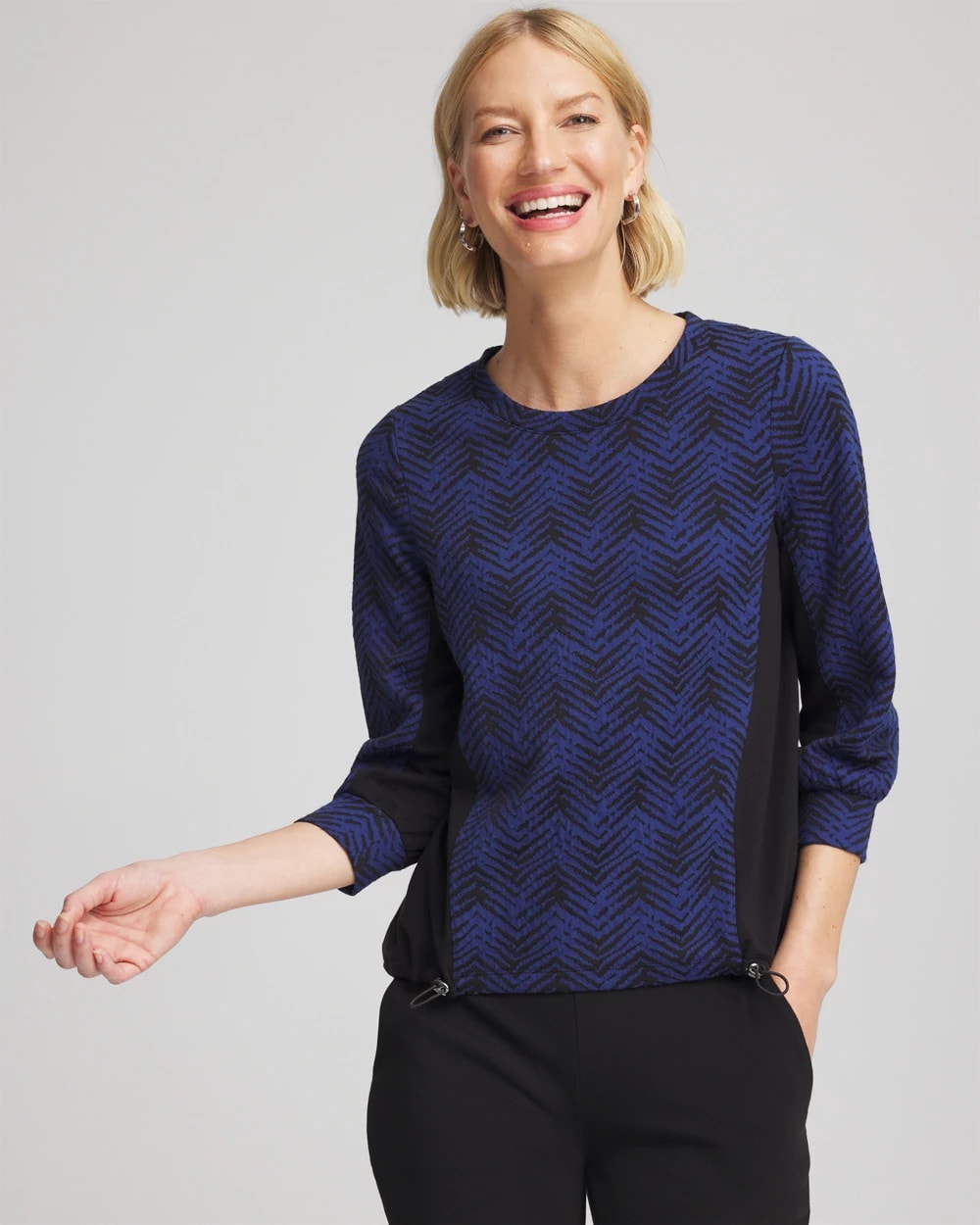 Chico's Zenergy® Jacquard Bungee Top DARK HARBOR