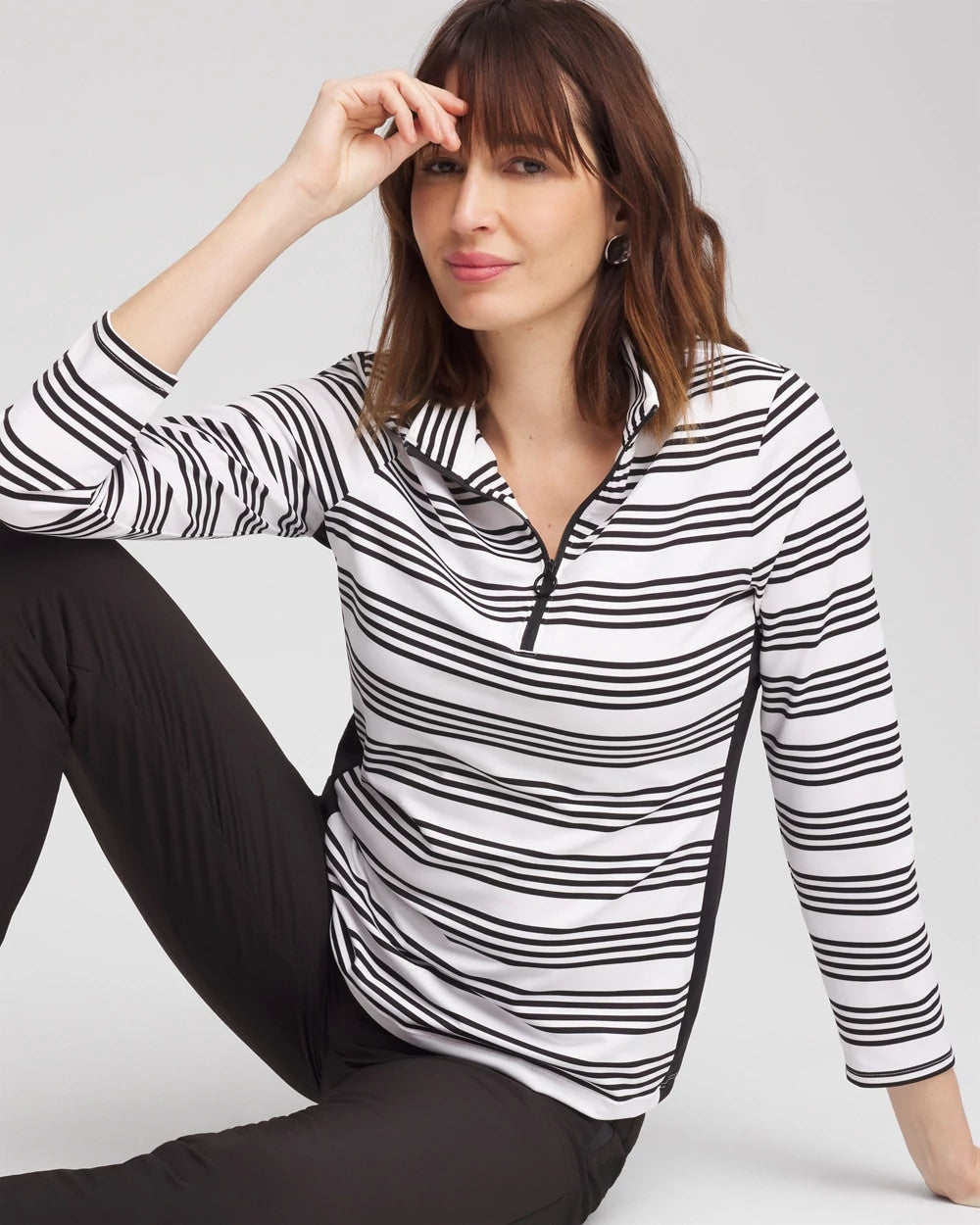 Chico's Zenergy® UPF Stripe Long Sleeve Top BLACK