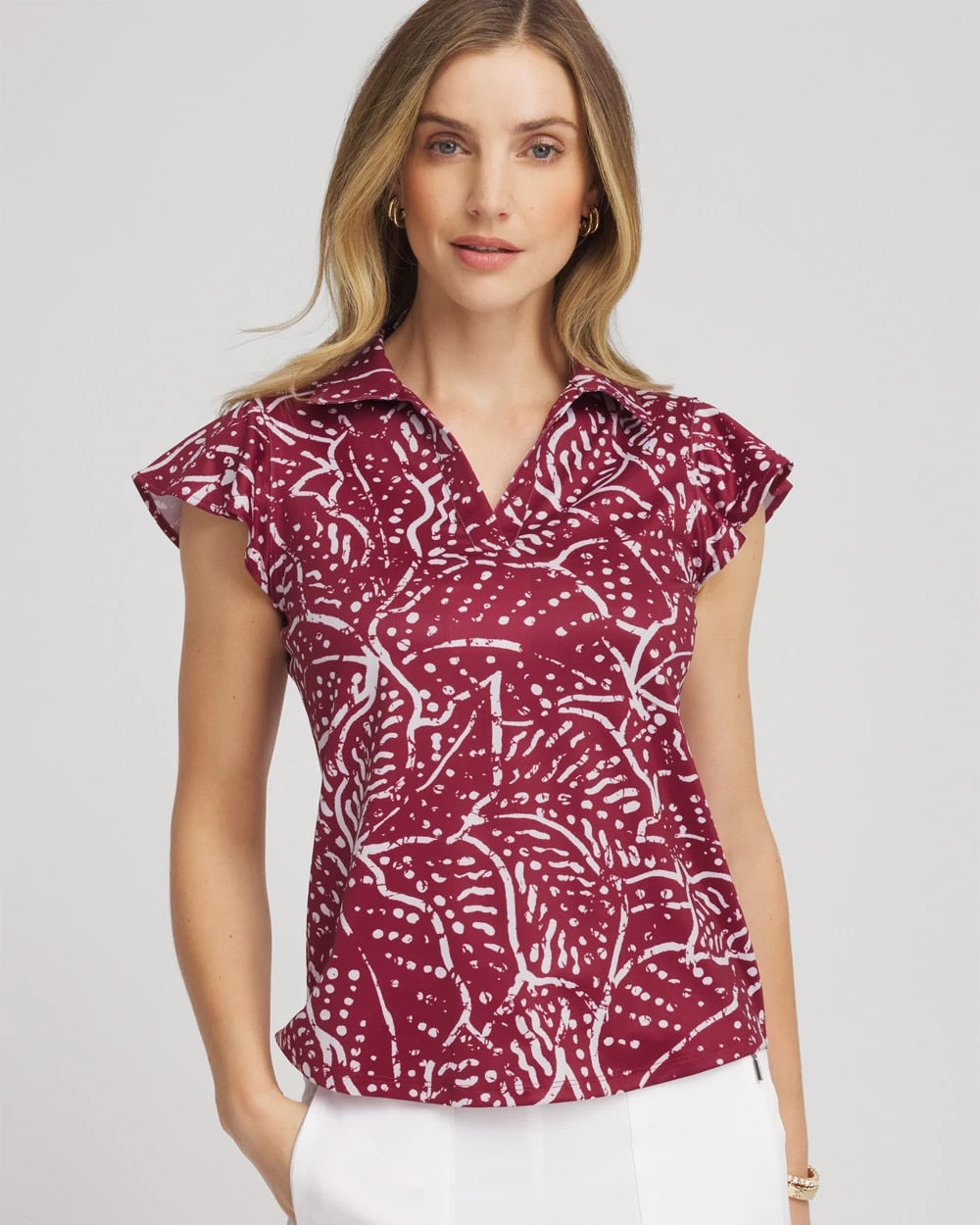 Chico's Zenergy® UPF Printed Polo Top RUSSET RED