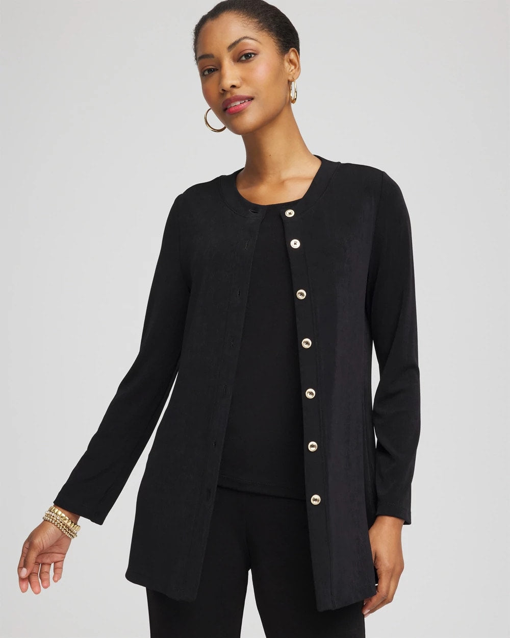 Chico's Travelers™ Collection Scoopneck Shirt Jacket TRAVELERS BLACK