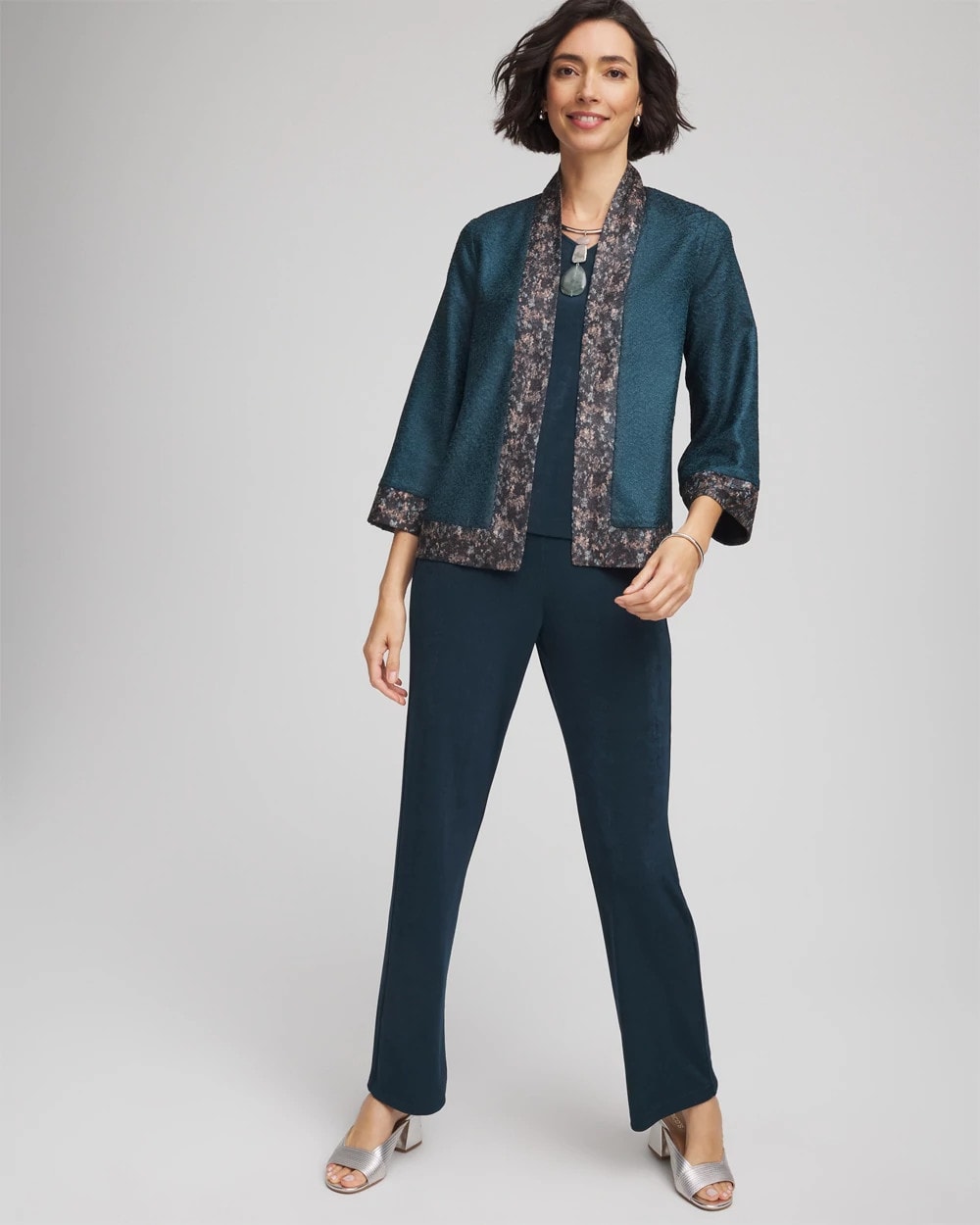 Chico's Travelers™ Collection Crystal Crushed Reversible Jacket TEAL SHADOW