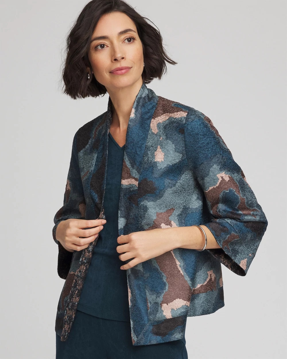Chico's Travelers™ Collection Crystal Crushed Reversible Jacket TEAL SHADOW
