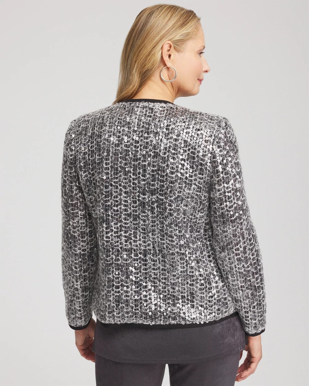 Chico's Travelers™ Collection Refined Sequins Netted Jacket SERENE GRAY