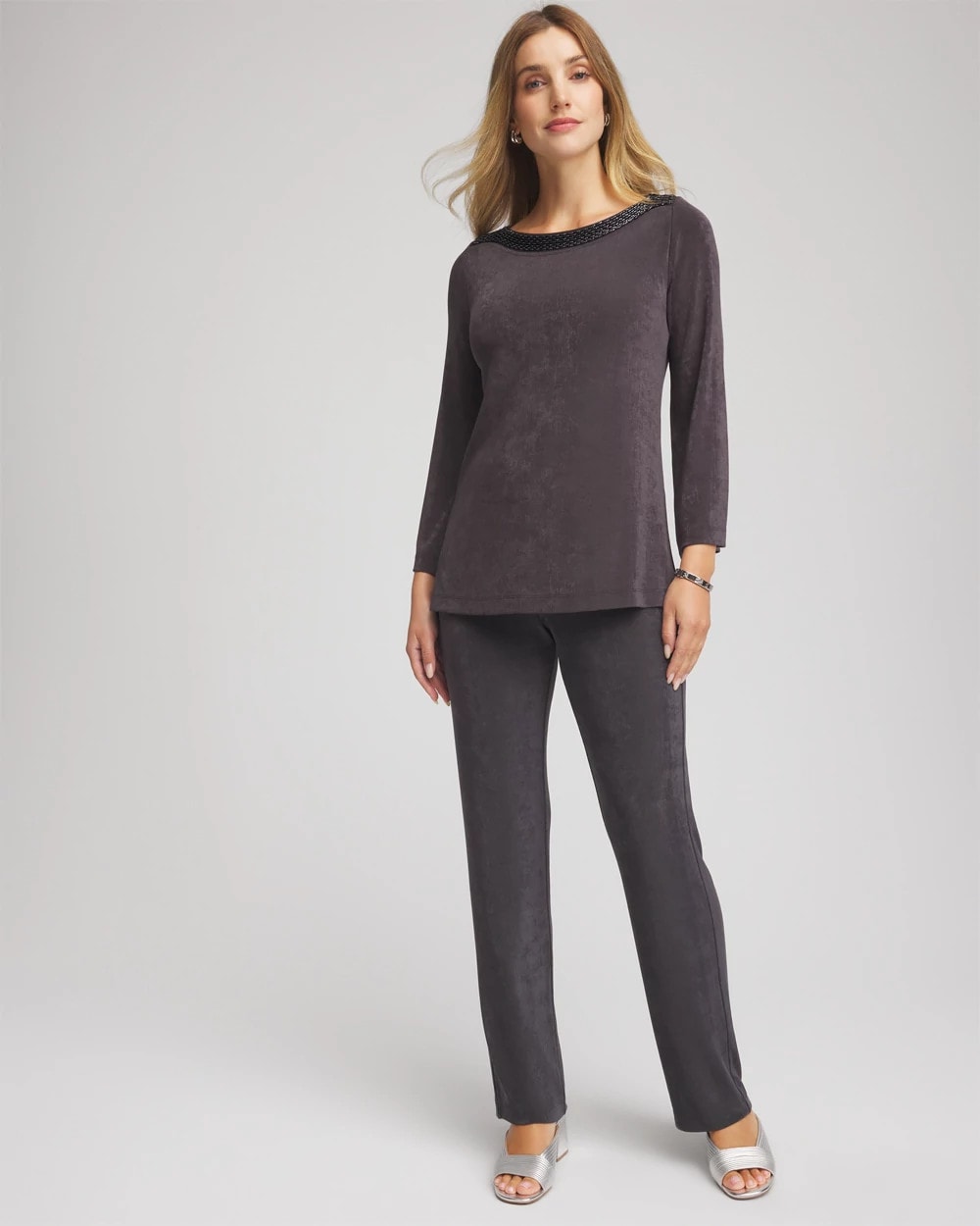 Chico's Travelers™ Koia Pearl Beaded Tunic SERENE GRAY