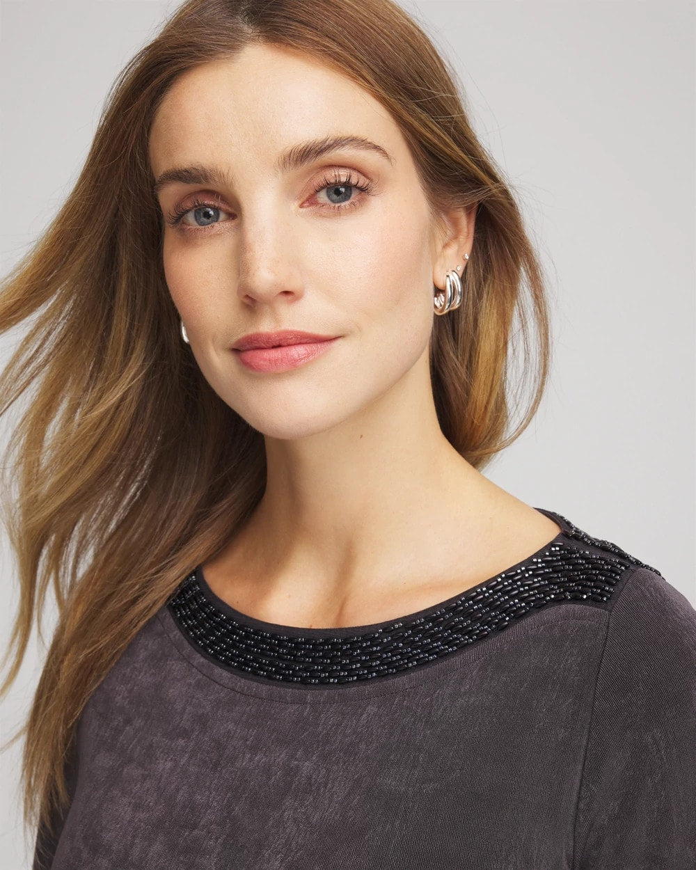 Chico's Travelers™ Koia Pearl Beaded Tunic SERENE GRAY