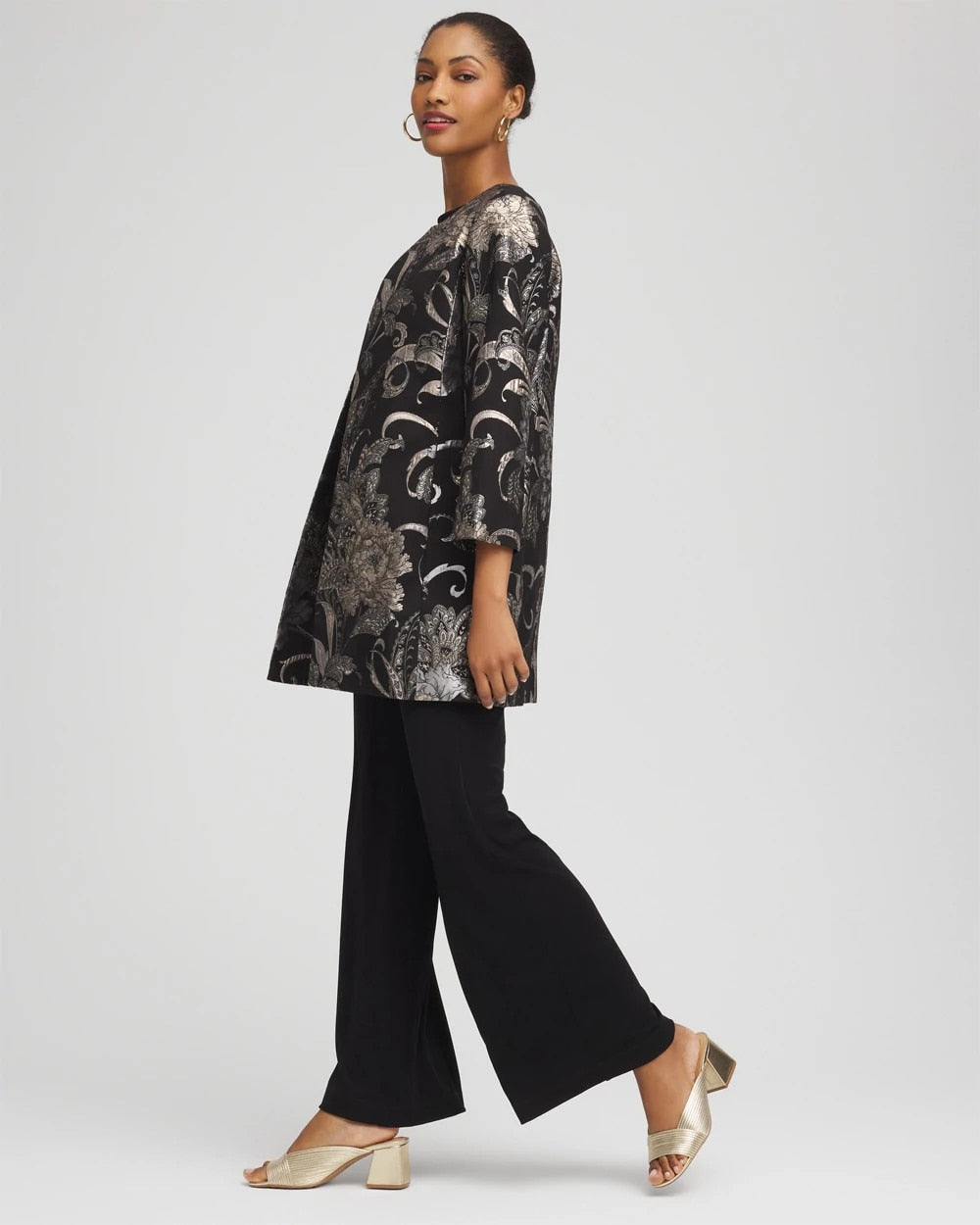 Chico's Travelers™ Collection Jacquard Floral Shine Jacket TRAVELERS BLACK