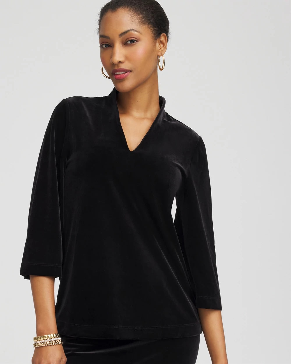 Chico's Travelers™ Velvet V-Neck Kimono Sleeve Top TRAVELERS BLACK