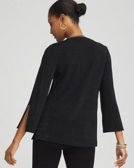 Chico's Travelers™ Embellished V-Neck Flutter Sleeve Tunic TRAVELERS BLACK