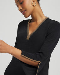 Chico's Travelers™ Embellished V-Neck Flutter Sleeve Tunic TRAVELERS BLACK