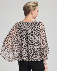 Chico's Travelers™ Animal-Print Bubble-Hem Chiffon Blouse DEEP TAUPE