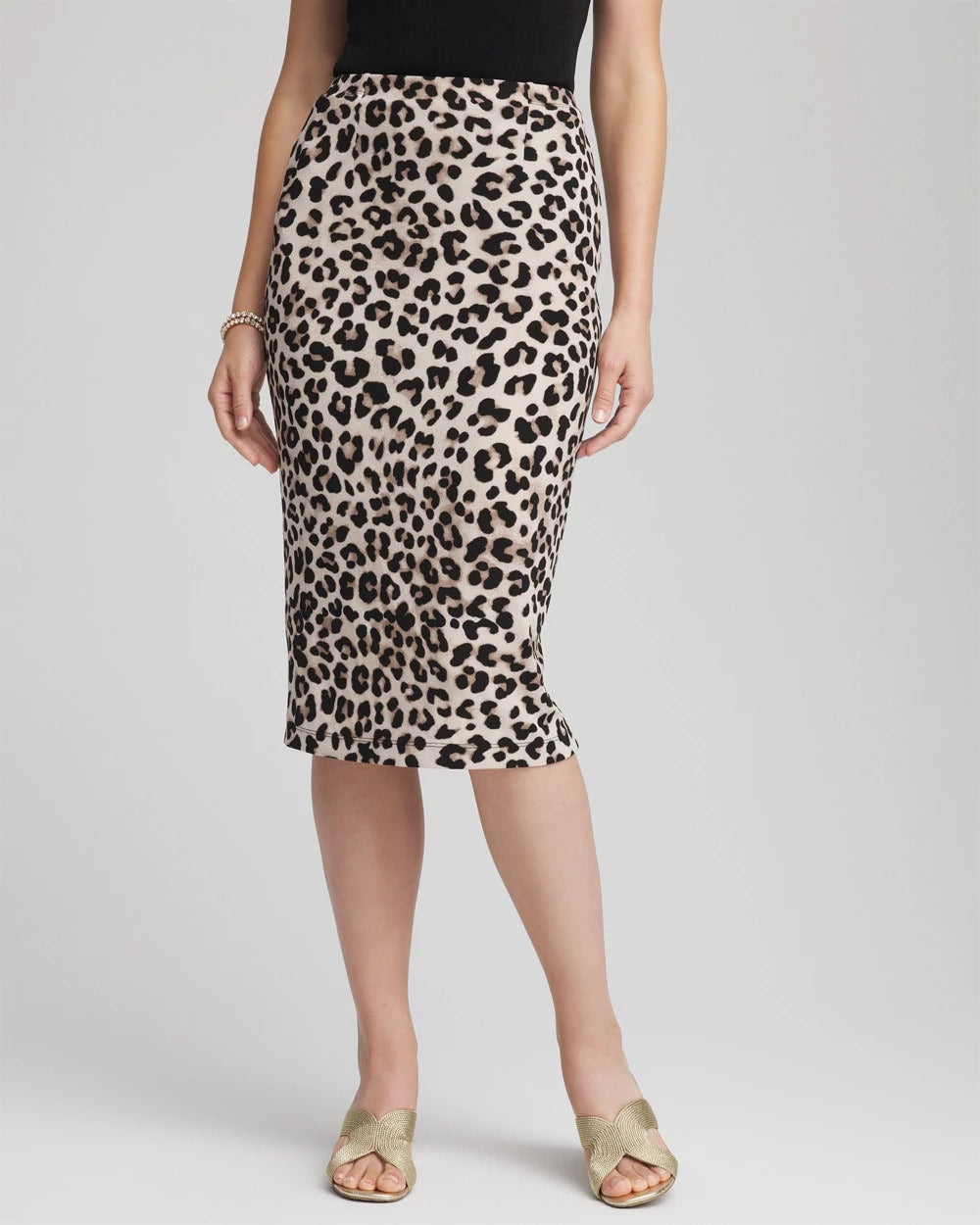 Chico's Travelers™ No Tummy Animal-Print Pencil Skirt DEEP TAUPE