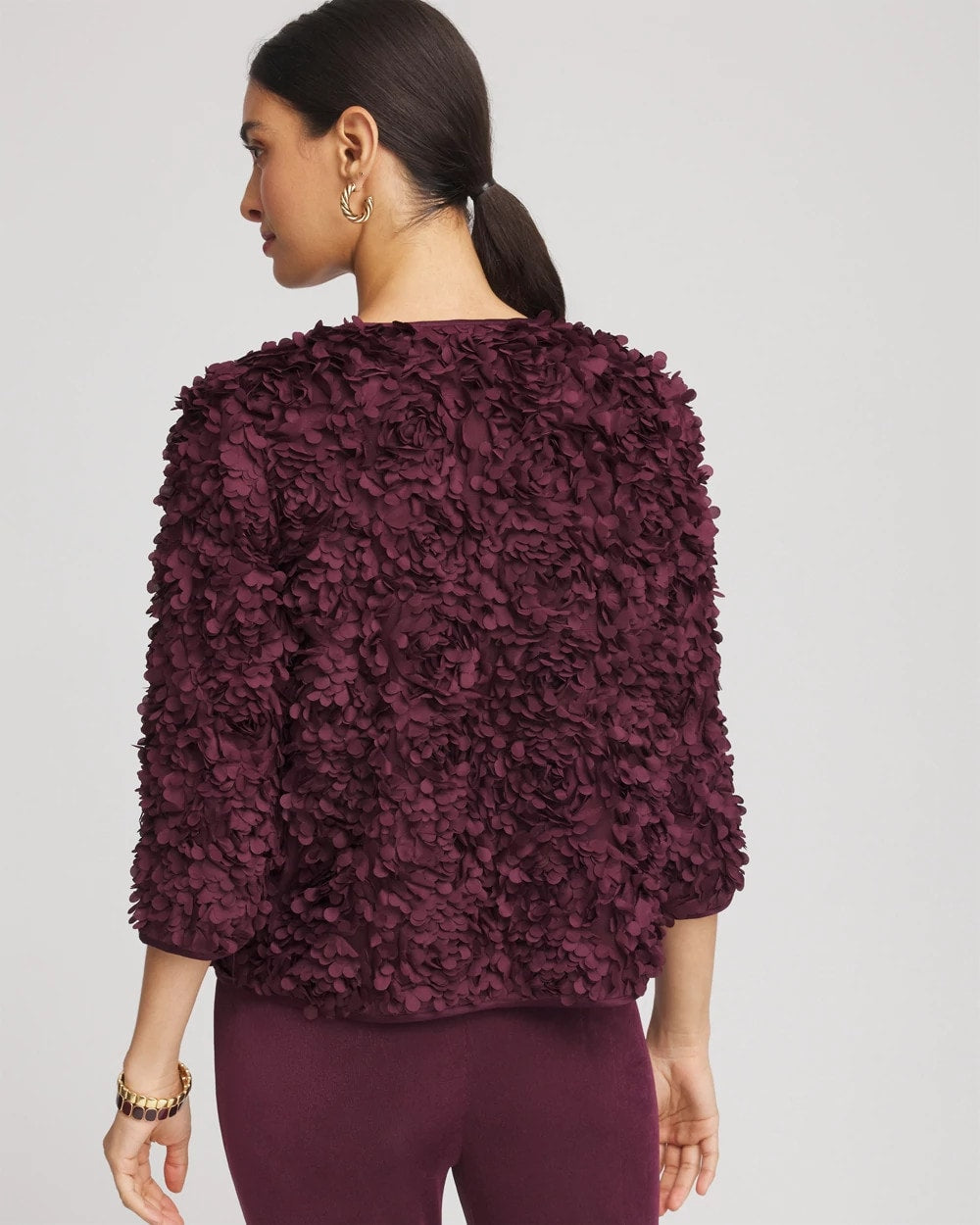 Chico's Travelers™ Collection Textured Rosette Jacket BLACKENED BURGUNDY