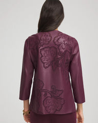Chico's Travelers™ Collection Faux Leather Embroidered Jacket BLACKENED BURGUNDY